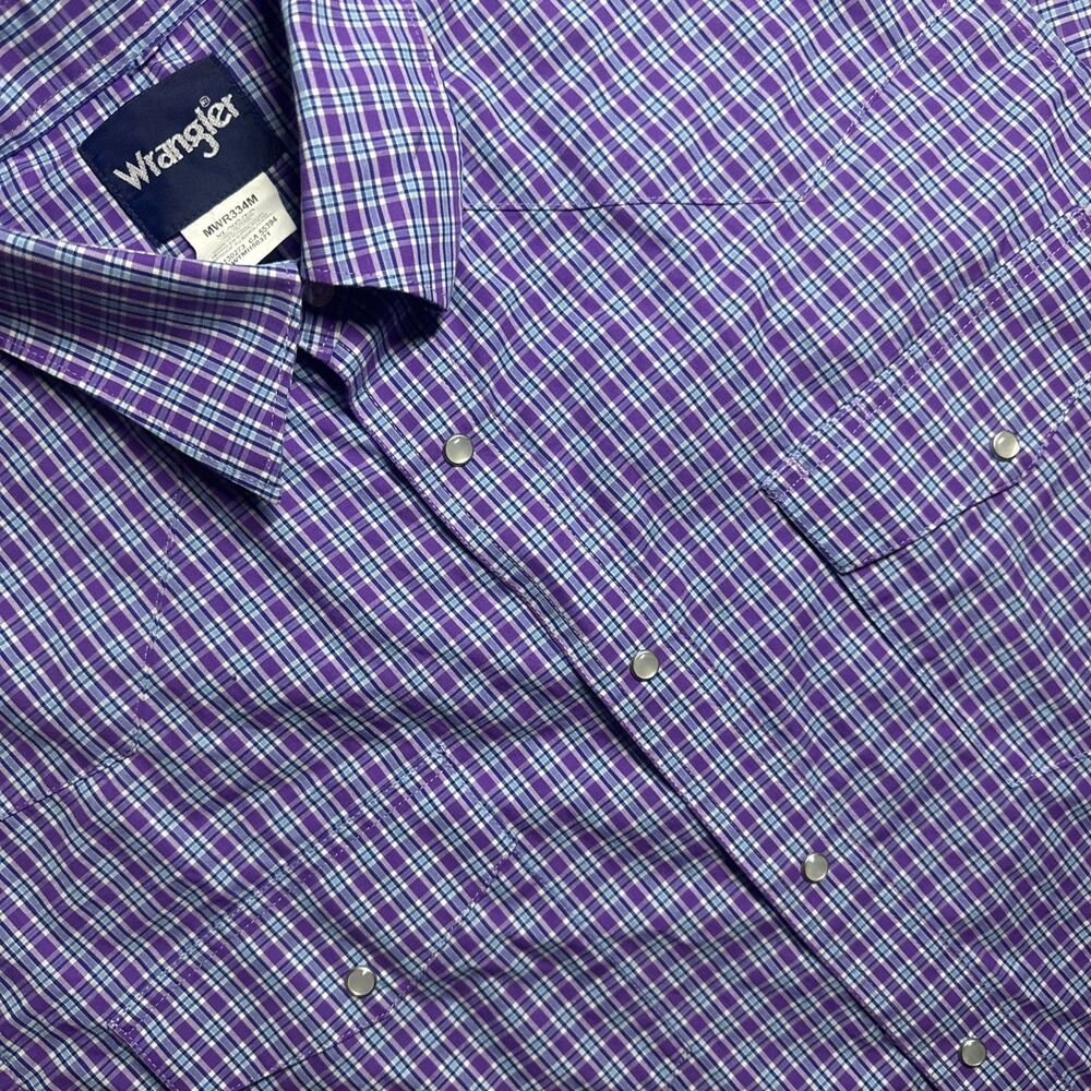 Vintage Wrangler Cowboy Cut Western Shirt Mens XL Purple Plaid Pearl Snap